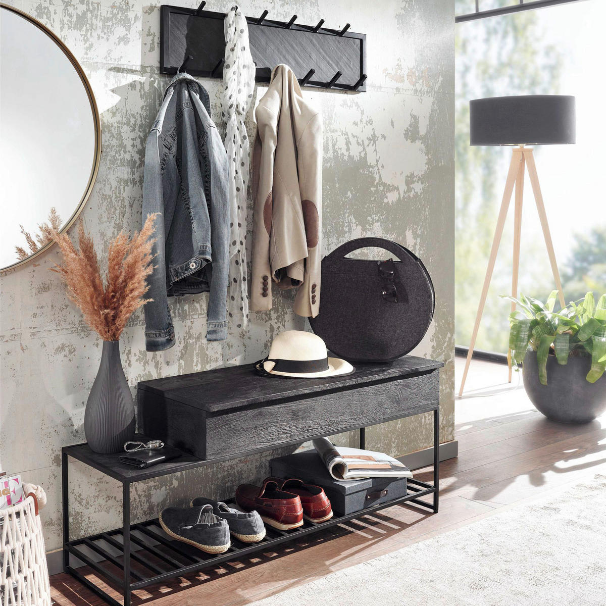 GARDEROBE 2-teilig  in 110/70,5/37 cm  - Schwarz, MODERN, Holz (110/70,5/37cm) - MID.YOU