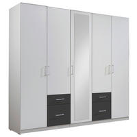 DREHTÜRENSCHRANK 225/210/58 cm,  in Graphitfarben, Weiß, 5 Tür(en)  - Silberfarben/Graphitfarben, Design, Glas/Holzwerkstoff (225/210/58cm) - MID.YOU