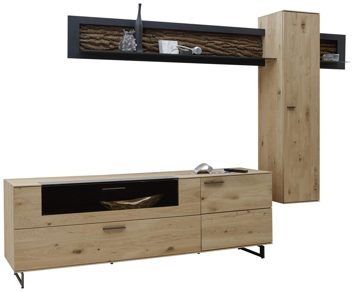 WOHNWAND  in Anthrazit, Eichefarben  318/223/49 cm  - Eichefarben/Anthrazit, Design, Glas/Holz (318/223/49cm) - Valnatura