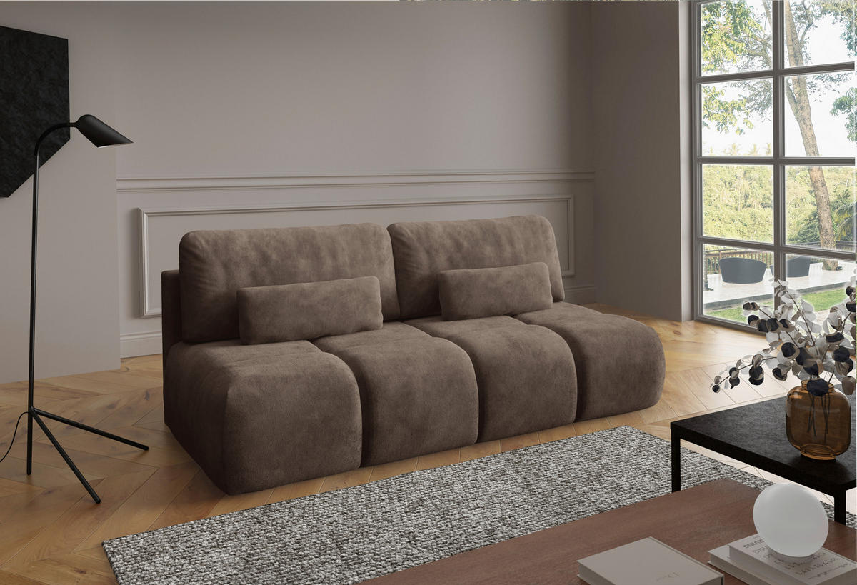 SCHLAFSOFA MARON  mit Samt Braun  - Schwarz/Braun, Design, Kunststoff/Textil (219/94/110cm) - Livetastic