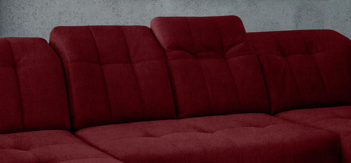 WOHNLANDSCHAFT Bordeaux Mikrofaser  - Bordeaux/Schwarz, MODERN, Textil/Metall (180/337/200cm) - Livetastic