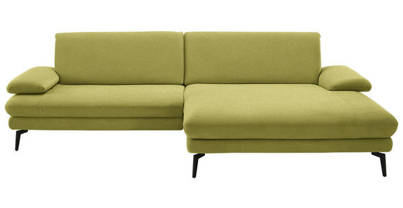 ECKSOFA  in Chenille, Flachgewebe Hellgrün Rücken echt  284/180 cm  - Schwarz/Hellgrün, Design, Textil/Metall (284/180cm) - Dieter Knoll