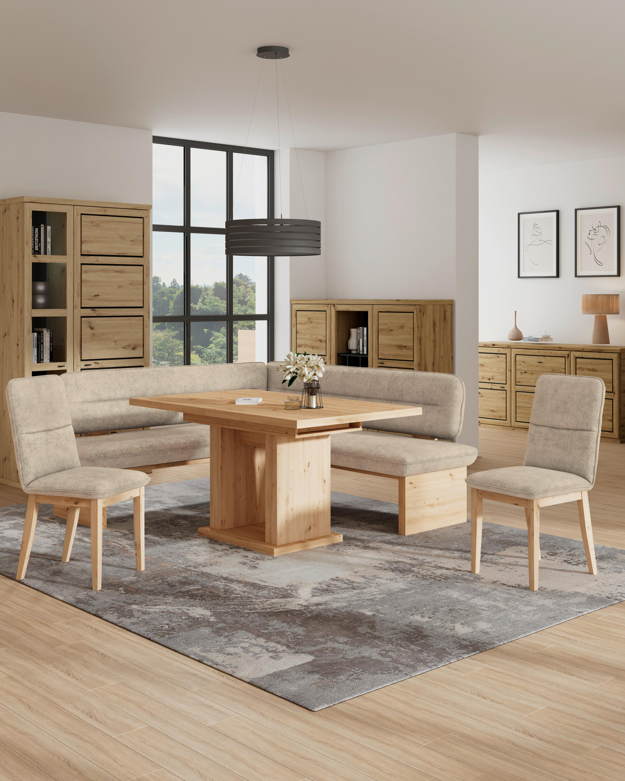 ECKBANK 170/192 cm Webstoff Beige Eiche Sperrholz   - Eichefarben/Beige, KONVENTIONELL, Holz/Textil (170/192cm) - James Wood