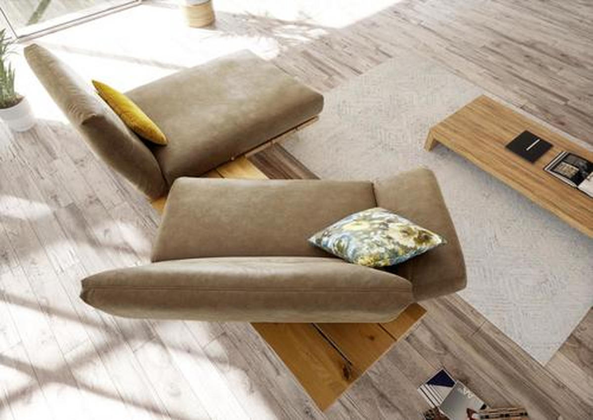 ECKSOFA inkl.Funktion Hellbraun Mikrofaser  - Hellbraun/Edelstahlfarben, Natur, Holz/Textil (275/157cm) - Ambiente