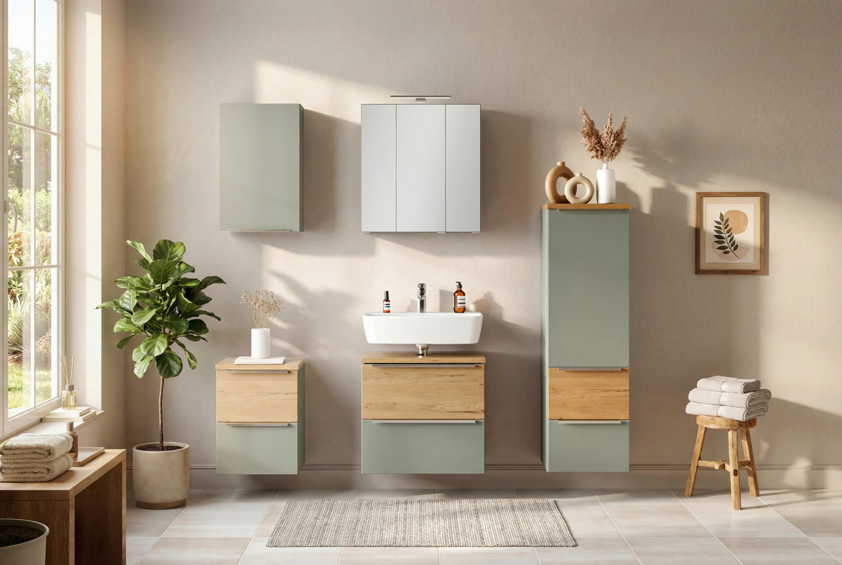 MIDISCHRANK 40/130/35 cm  - Schilfgrün/Wildeiche, Trend, Holzwerkstoff/Metall (40/130/35cm) - Held