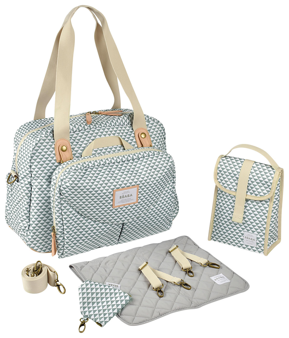 WICKELTASCHE GENEVA II  "PLAY PRINT"  - Salbeigrün/Grau, Basics, Kunststoff (26/30,5/44cm) - Beaba