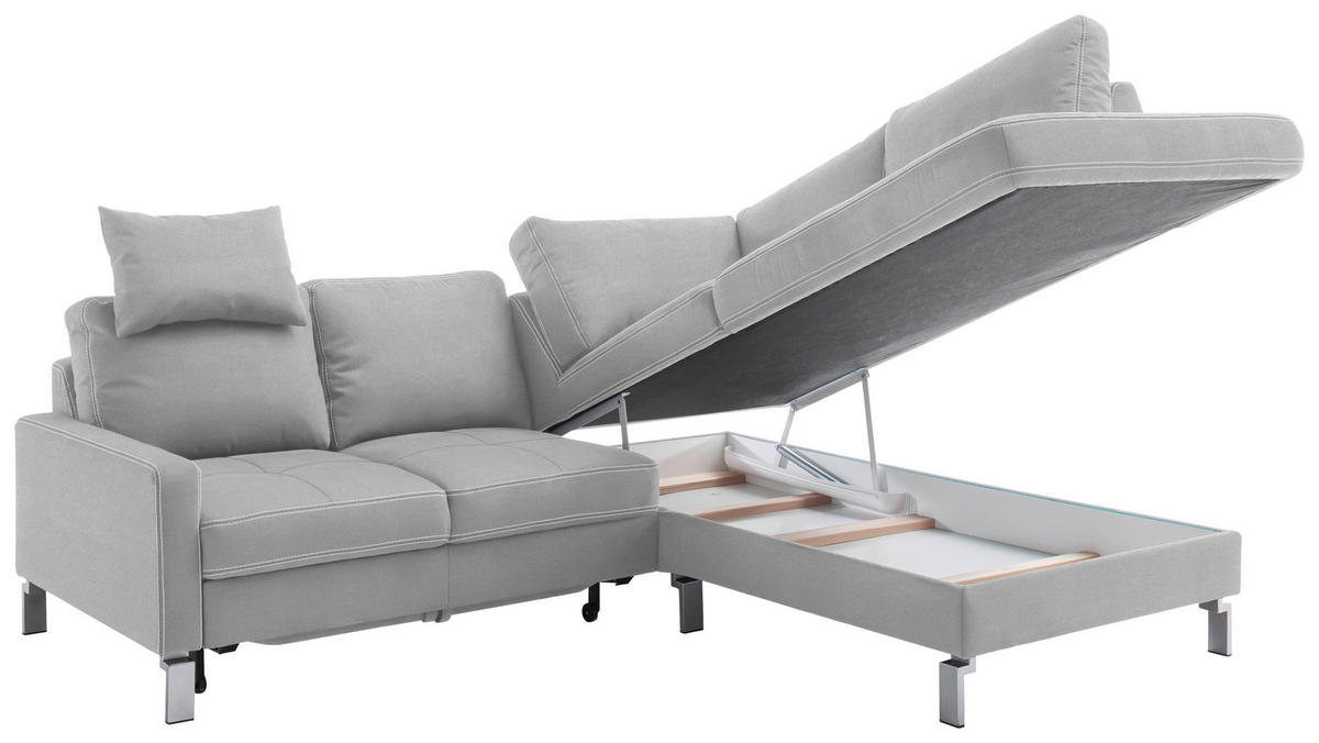 ECKSOFA in Mikrofaser Hellgrau  - Chromfarben/Beige, Design, Textil/Metall (229/200cm) - Pure Home Lifestyle