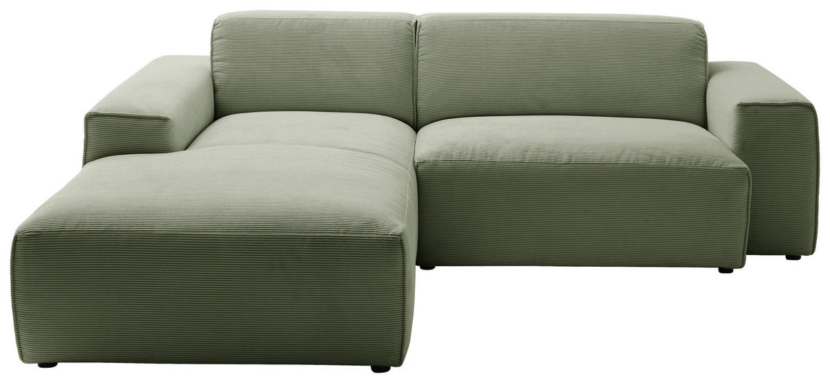 ECKSOFA in Cord Olivgrün  - Schwarz/Olivgrün, Design, Kunststoff/Textil (189/230cm) - Pure Home Lifestyle