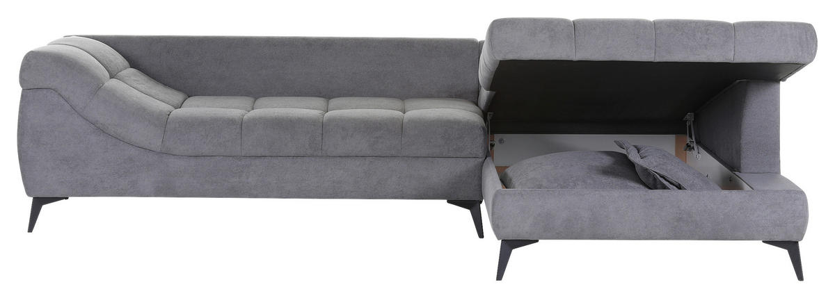 ECKSOFA Grau Flachgewebe  - Schwarz/Grau, Design, Textil/Metall (307/224cm) - Stylife
