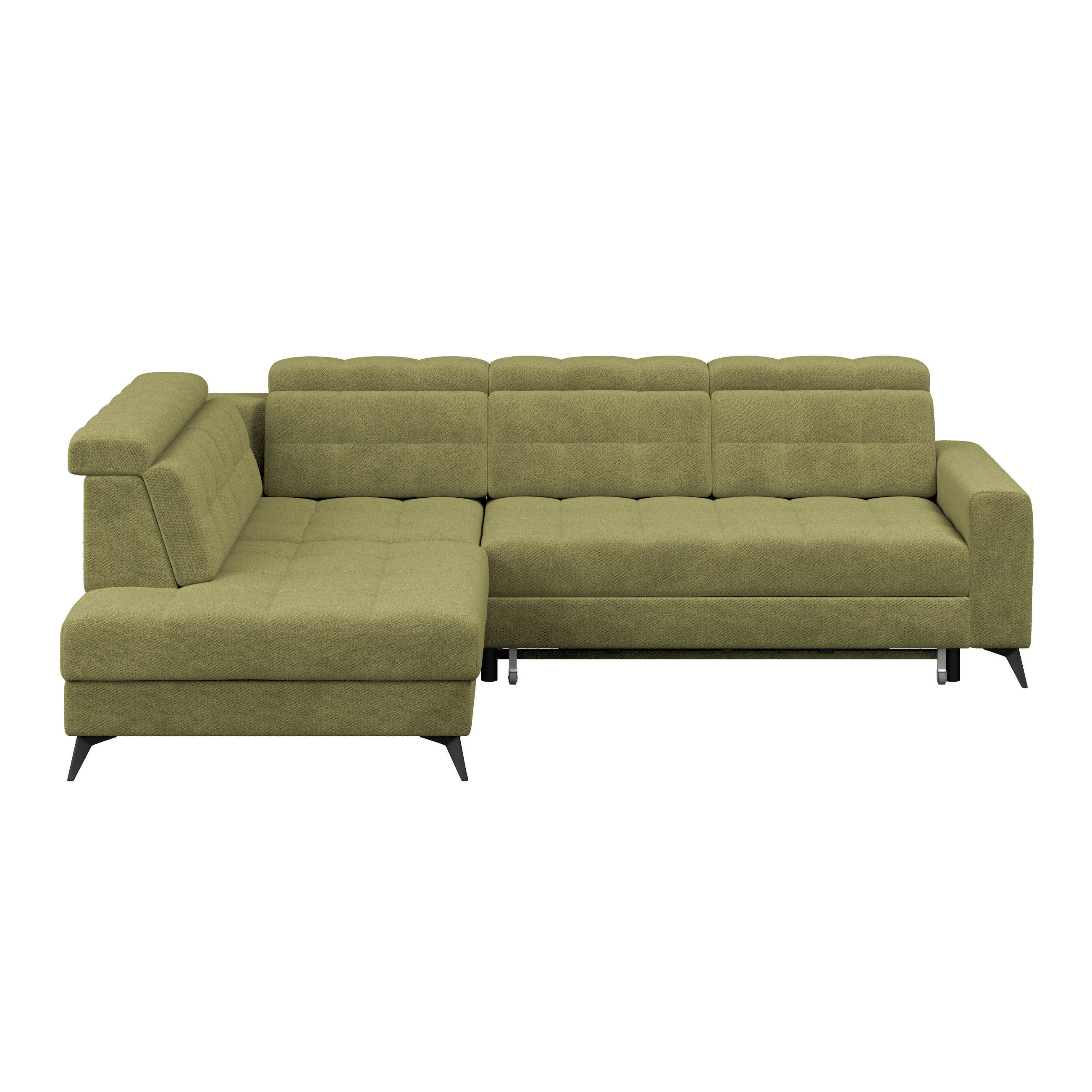 ECKSOFA BARLETTA NEW Grün Velours Bettkasten, Kopfteilverstellung, Sitztiefenverstellung, Liegefläche im Originalstoff  - Schwarz/Grün, ROMANTIK / LANDHAUS, Textil/Metall (228/289cm) - MID.YOU