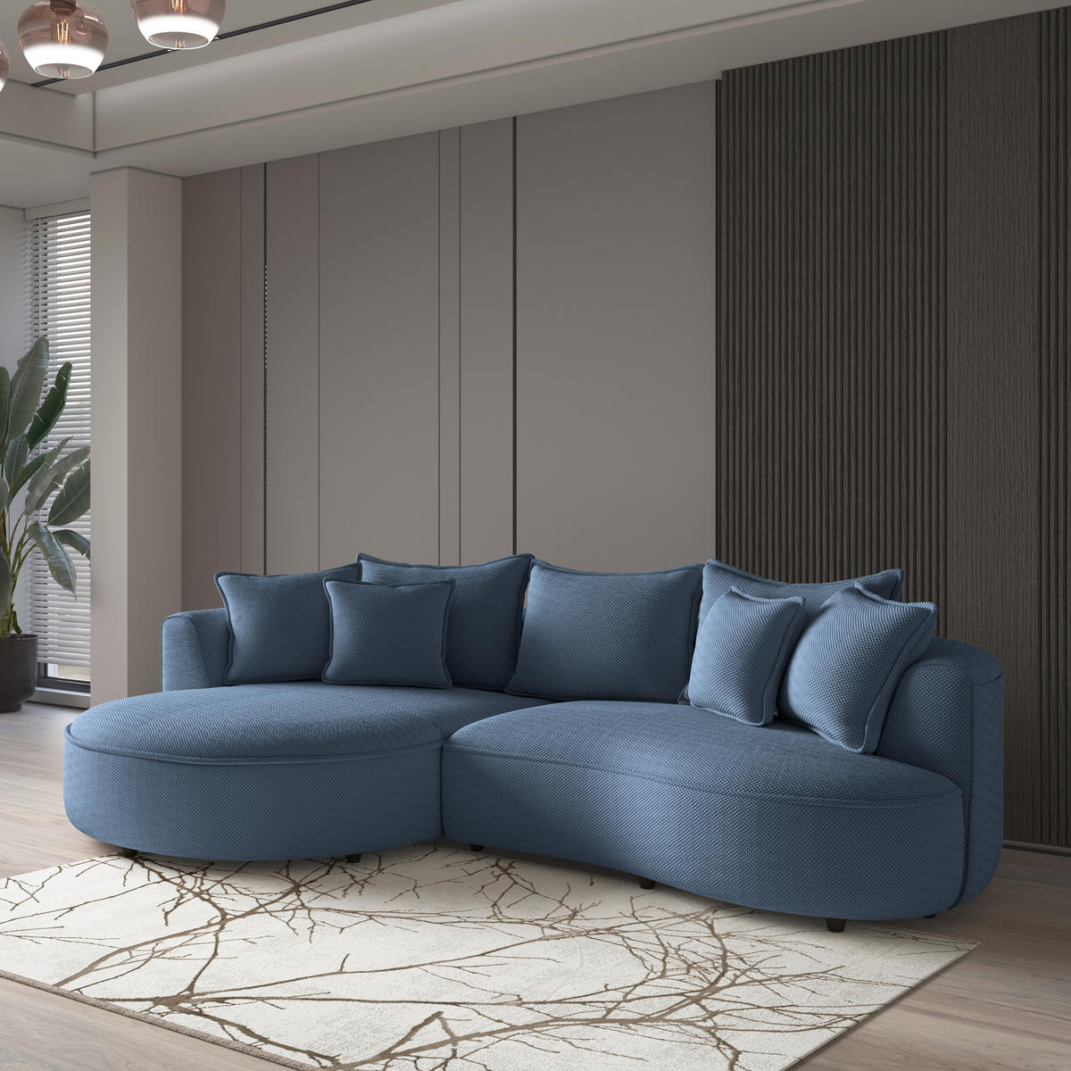 ECKSOFA LEVI Dunkelblau Velours, Struktur  - Schwarz/Dunkelblau, MODERN, Kunststoff/Textil (168/287cm) - Livetastic