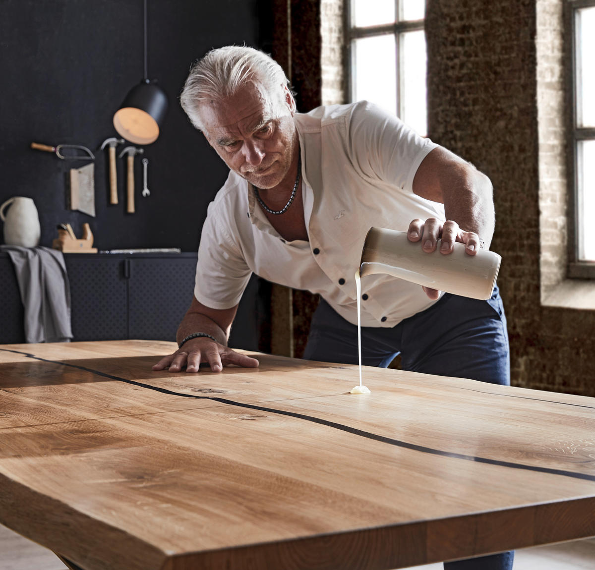 ESSTISCH in Holz 180/100/76 cm  - Eichefarben/Schwarz, Design, Holz/Metall (180/100/76cm) - Linea Natura