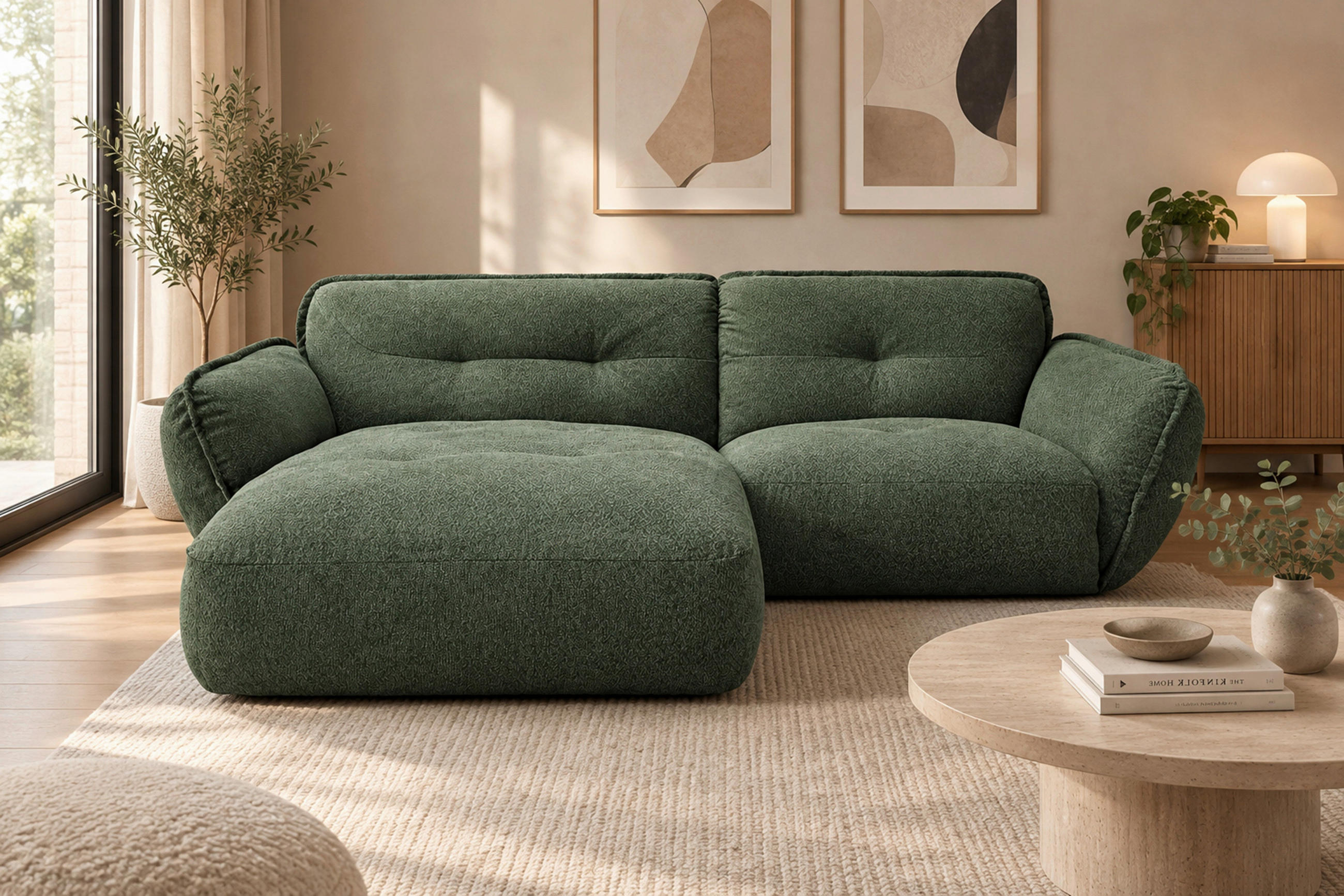 ECKSOFA BE FLUFFY Grün Struktur  - Schwarz/Grün, MODERN, Kunststoff/Textil (184/269cm) - Trendmanufaktur