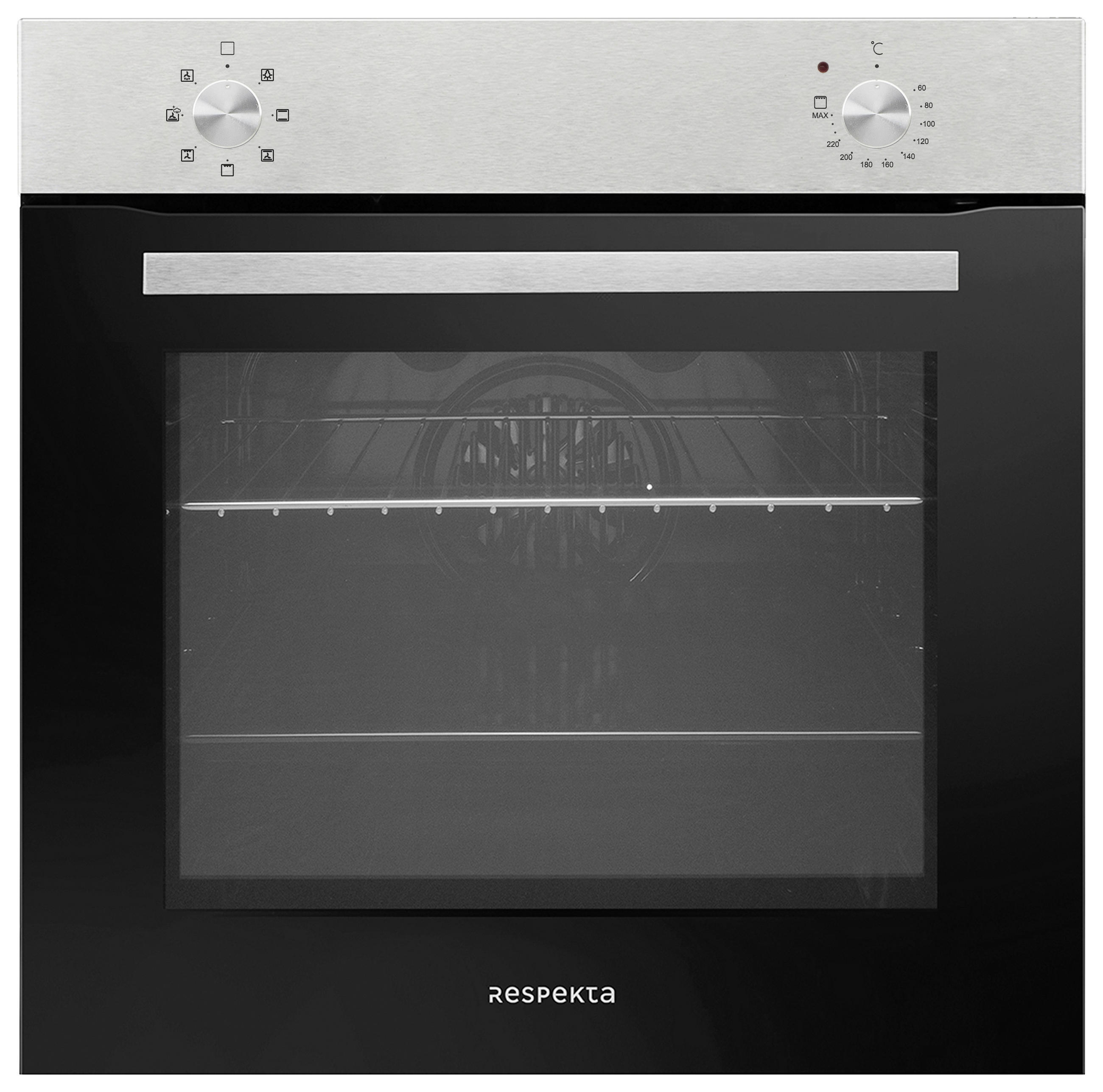 EINBAUBACKOFEN AB121-26  - Edelstahlfarben/Schwarz, Trend, Glas/Metall (59,4/59,5/52,1cm) - Respekta