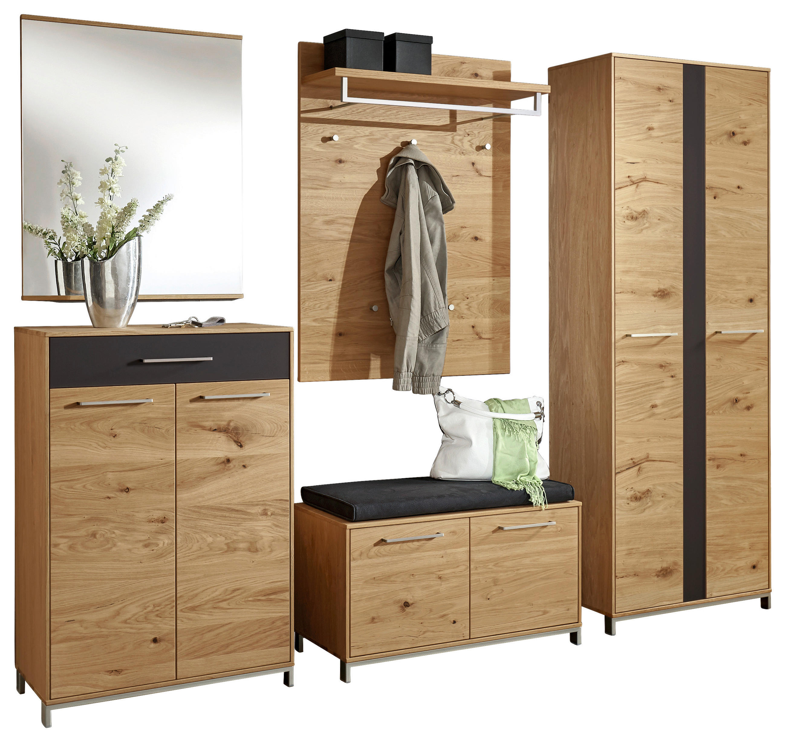 GARDEROBE Anthrazit, Eichefarben - Eichefarben/Anthrazit, Design, Glas/Holz (250/195/40cm)