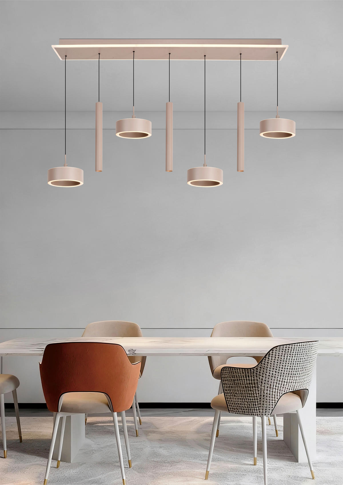 LED-HÄNGELEUCHTE Carnac 111/150/20 cm  - Sandfarben, Design, Kunststoff/Metall (111/150/20cm)