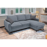 ECKSCHLAFSOFA JEFFREY Mikrovelours Grau  inkl. Zierkissen, Rückenkissen, Stauraum  - Dunkelgrau/Schwarz, KONVENTIONELL, Textil/Metall (230/150cm) - Livetastic