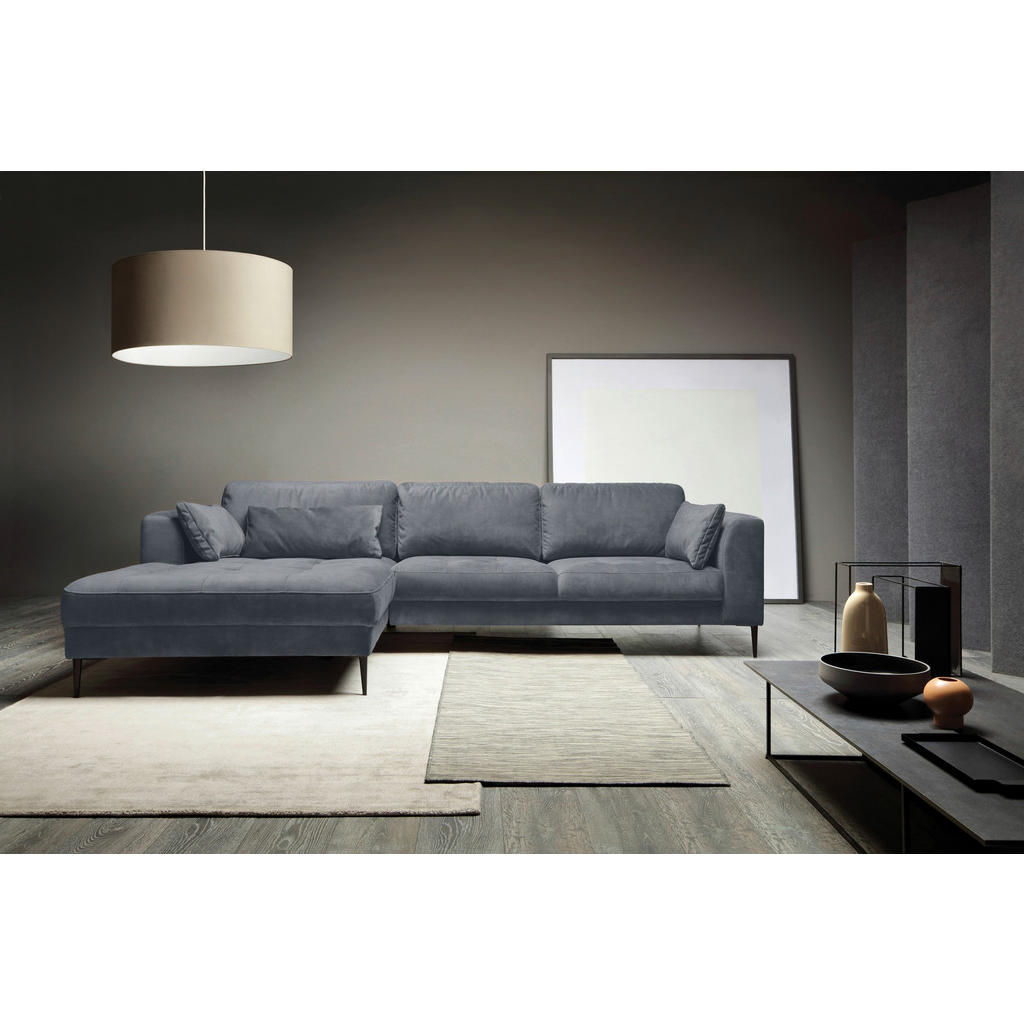 Thumbnail - Trendmanufaktur Ecksofa Luzi, Blaugrau, Textil, 4-Sitzer, Füllung: Schaumstoff, Silikon,Schaumstoff, Silikon, Ottomane l...
