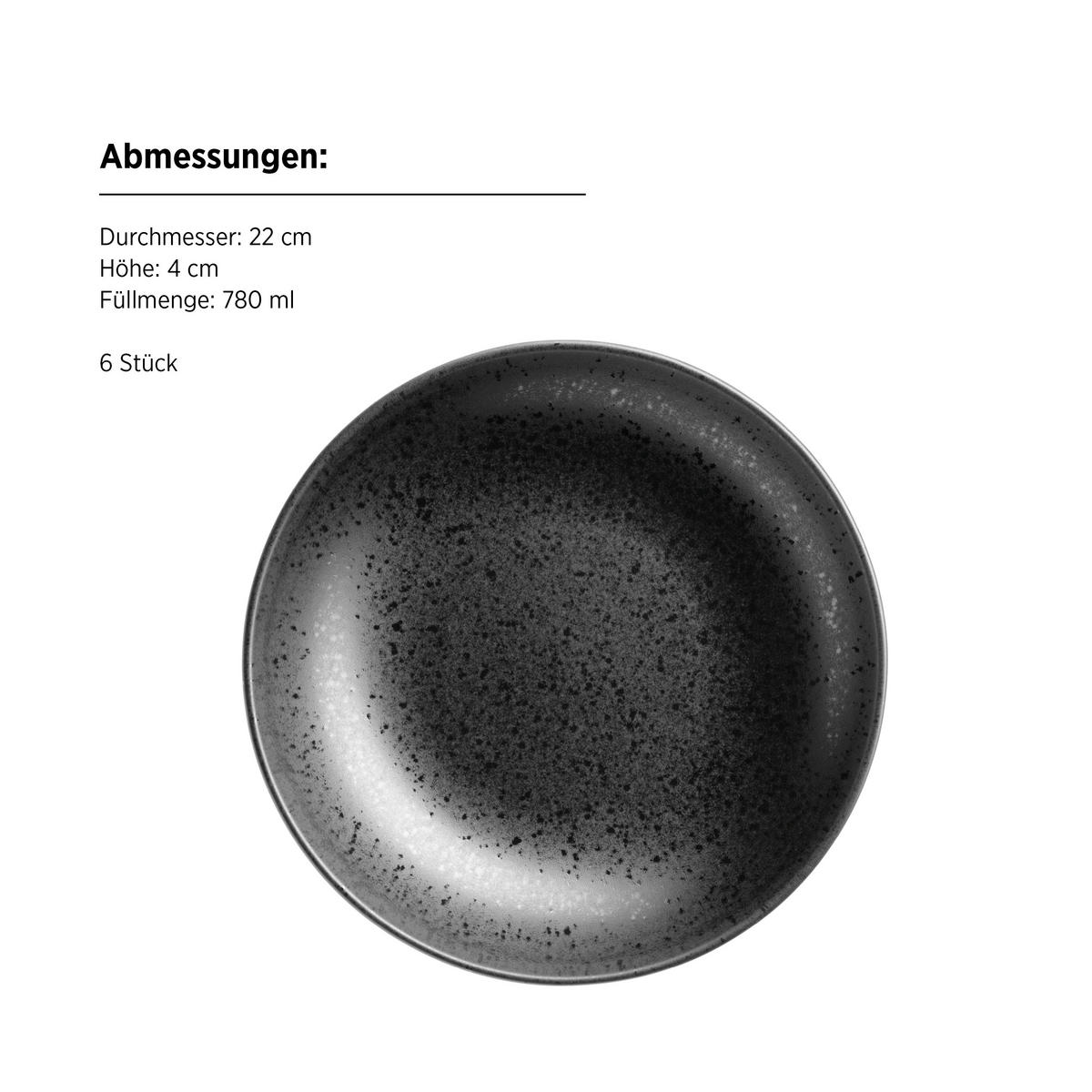 SUPPENTELLERSET Schwarz 6-teilig Steinzeug ESSENTIAL  - Schwarz, Basics, Keramik (22/4cm) - Mäser