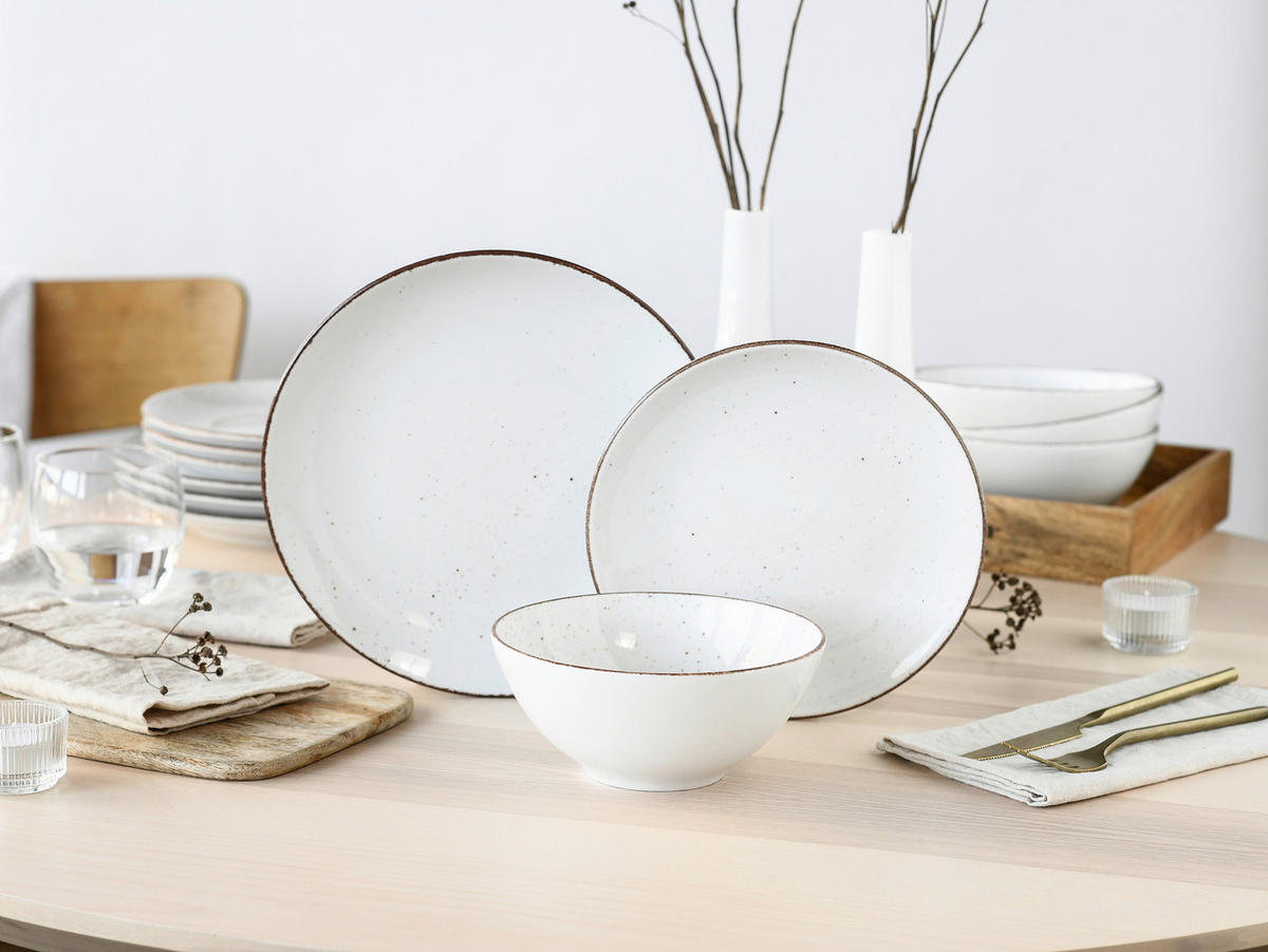 TAFELSERVICE Weiß, Grauweiß Vintage Nature Weiss 12-teilig  - Grauweiß/Weiß, Basics, Keramik - Creatable