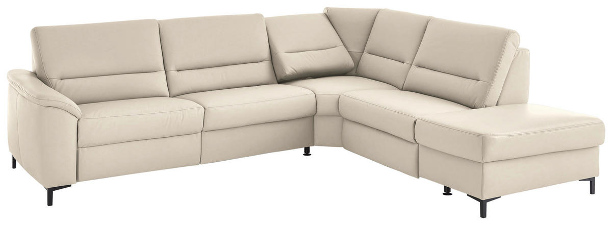 ECKSOFA  in Echtleder Ecru  290/249 cm  - Ecru/Schwarz, KONVENTIONELL, Leder/Metall (290/249cm) - Beldomo Premium