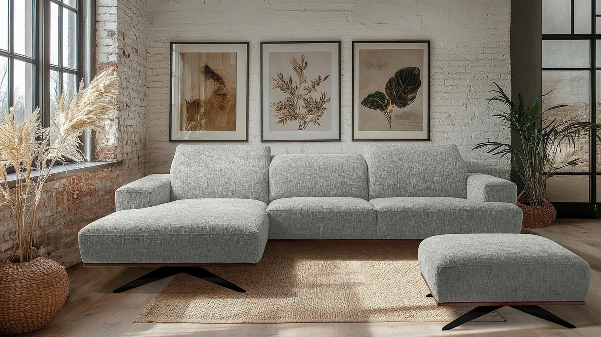 ECKSOFA PORTLAND in Struktur Grau Kopfteilverstellung  187/295 cm  - Schwarz/Grau, Design, Holz/Textil (187/295cm) - Livetastic