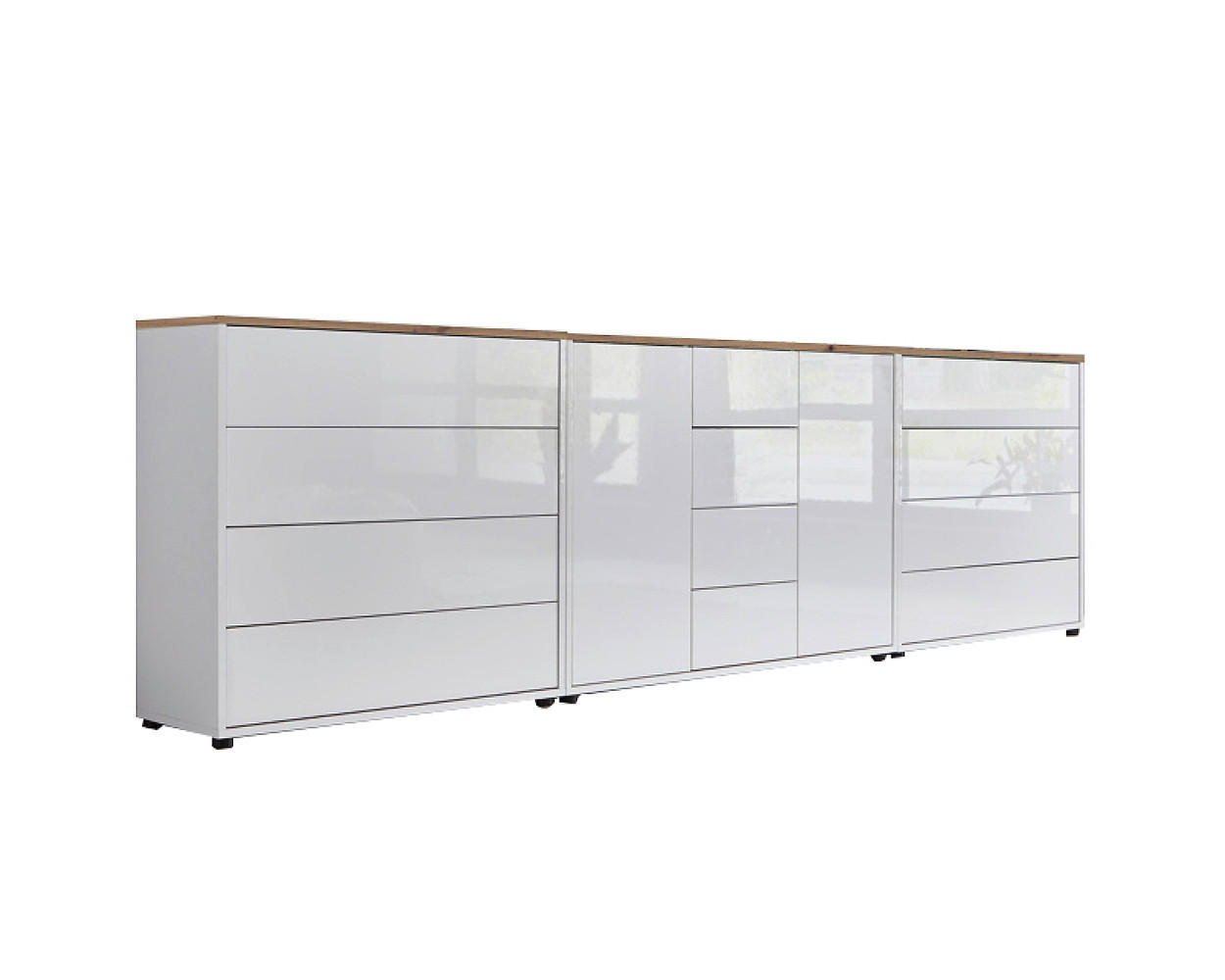 SIDEBOARD 263,5/73/33 cm  in Weiß, Eiche Artisan, Weiß Hochglanz  - Weiß Hochglanz/Schwarz, MODERN, Holzwerkstoff/Kunststoff (263,5/73/33cm) - MID.YOU