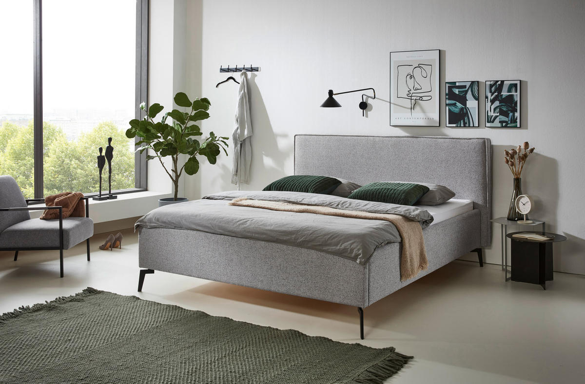 POLSTERBETT 180/200 cm  in Grau  - Birkefarben/Buchefarben, Design, Holz/Textil (180/200cm) - home24