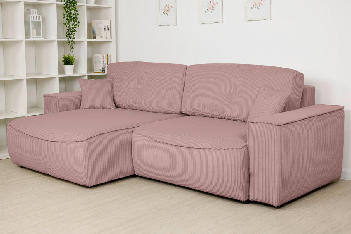 ECKSOFA Rosa Cord  - Schwarz/Rosa, KONVENTIONELL, Kunststoff/Textil (148/265cm) - Carryhome