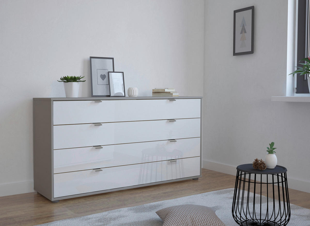 SIDEBOARD 141/70/43 cm  in Grau, Weiss  - Chromfarben/Weiss, Konventionell, Glas/Holzwerkstoff (141/70/43cm) - Dieter Knoll
