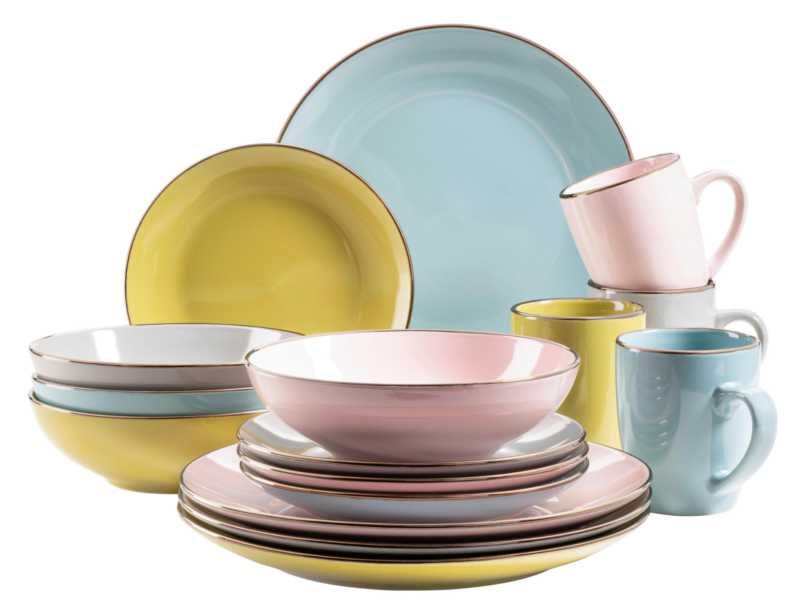 KOMBISERVICE Blau, Grau, Grün, Rosa 16-teilig Metallic Rim  - Blau/Rosa, Basics, Keramik (37/23,5/32,3cm) - Mäser