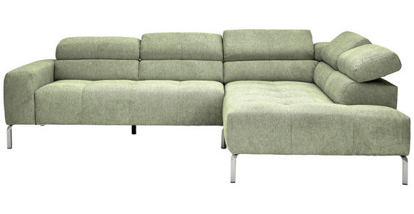ECKSOFA Olivgrün Flachgewebe - Chromfarben/Olivgrün, KONVENTIONELL, Textil/Metall (282/224cm) - Hom`in