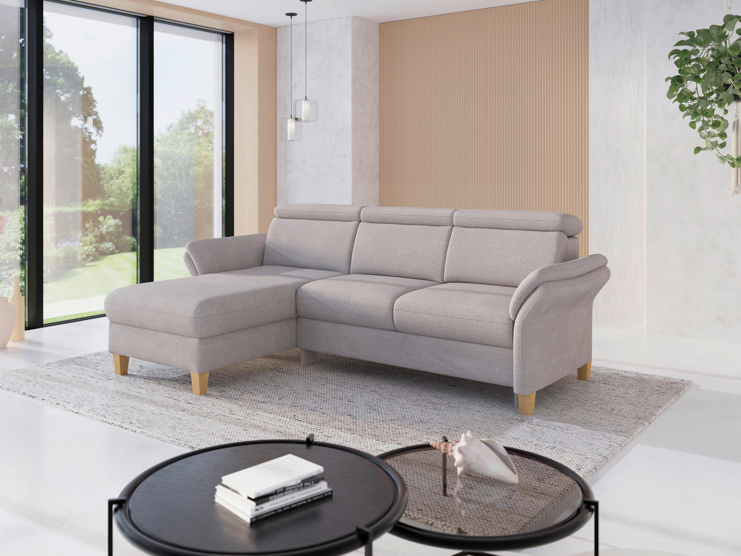 ECKSOFA GLENDALE E Silberfarben Chenille  - Eichefarben/Silberfarben, KONVENTIONELL, Holz/Textil (166/253cm) - Sit & More