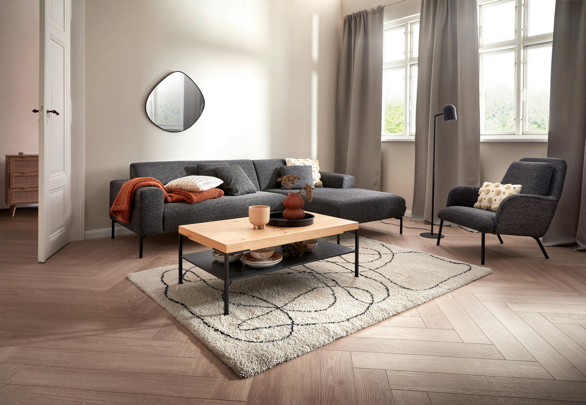 ECKSOFA in Flachgewebe Anthrazit  - Anthrazit/Schwarz, Design, Textil/Metall (264/168cm) - Johann Jakob