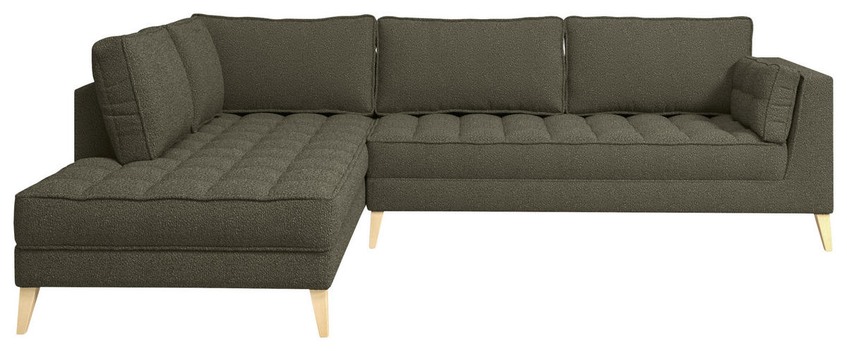 ECKSOFA in Bouclé Dunkelgrün  204/310 cm  - Dunkelgrün/Naturfarben, Design, Holzwerkstoff/Textil (204/310cm) - MID.YOU