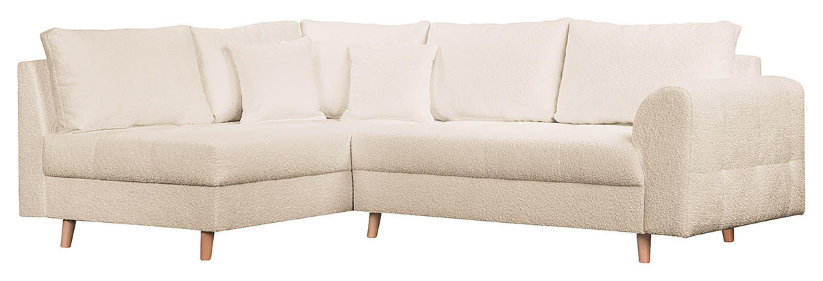 ECKSOFA Bouclé Weiss  - Weiss/Naturfarben, Design, Holz/Textil (161/231cm) - Livetastic