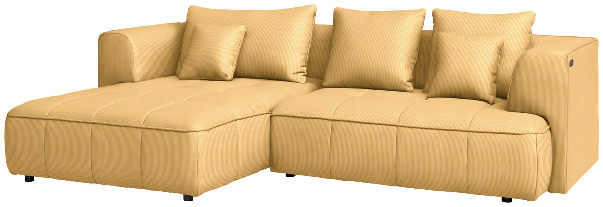 ECKSOFA Feincord Gelb  - Gelb/Schwarz, Design, Kunststoff/Textil (188/288cm) - Welnova