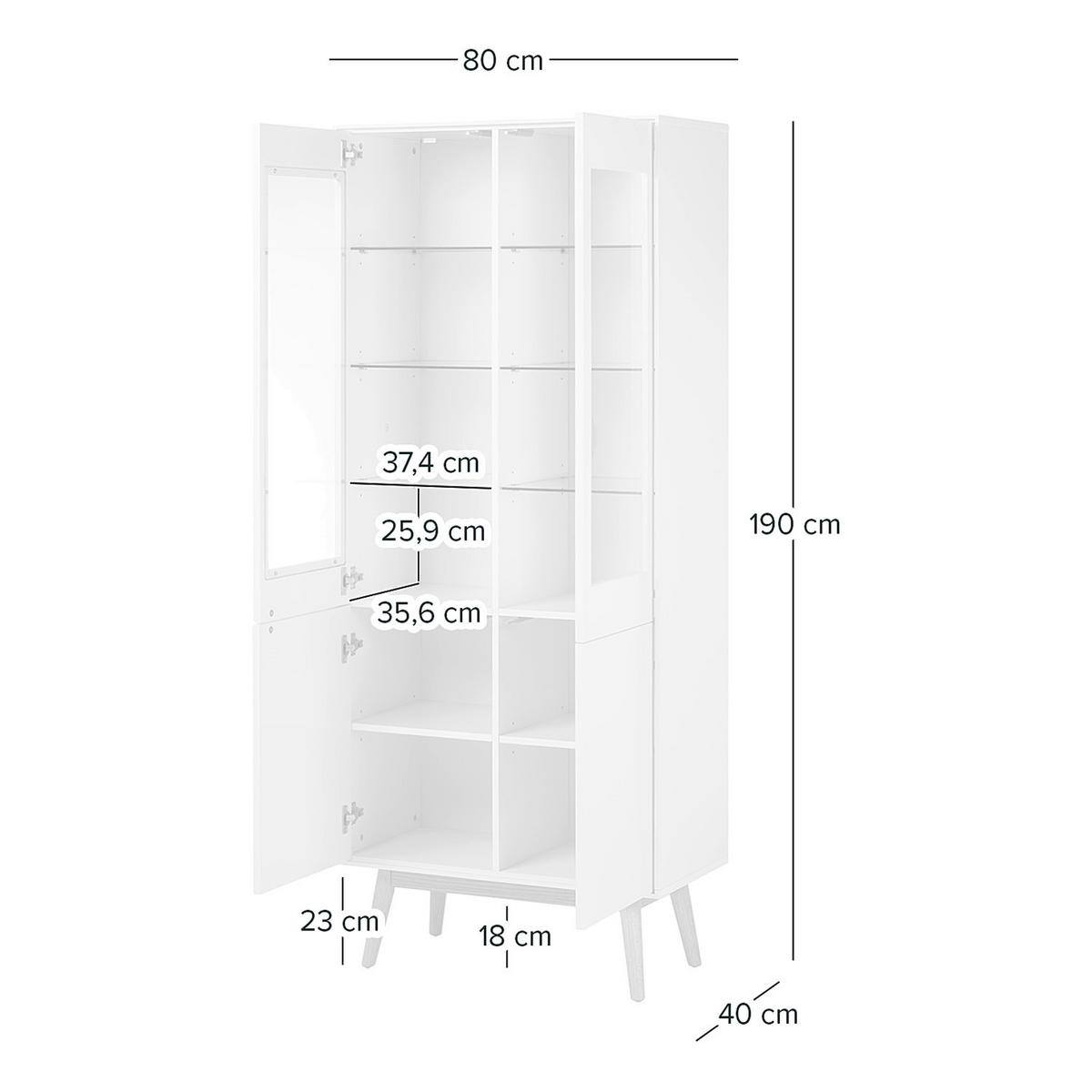 VITRINSKÅP naturfärgad, vit, ekfärgad  80/190/40 cm  - vit/ekfärgad, Design, trämaterial/glas (80/190/40cm)