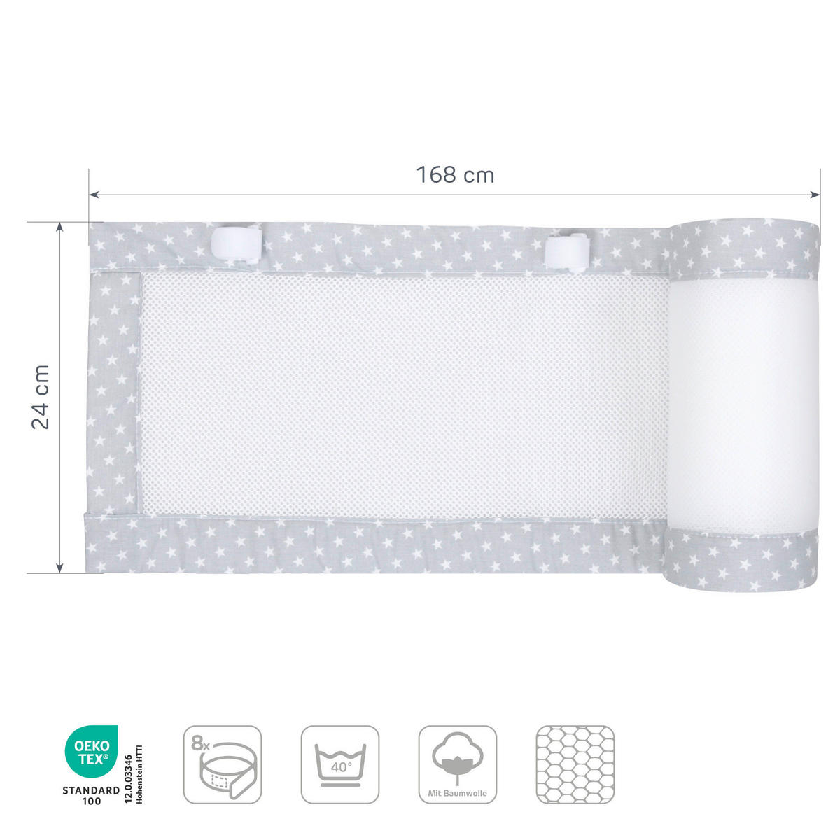 NESTCHEN babybay Nestchen 3D Mesh  - Hellgrau, Basics, Naturmaterialien (168/24/2cm) - Tobi