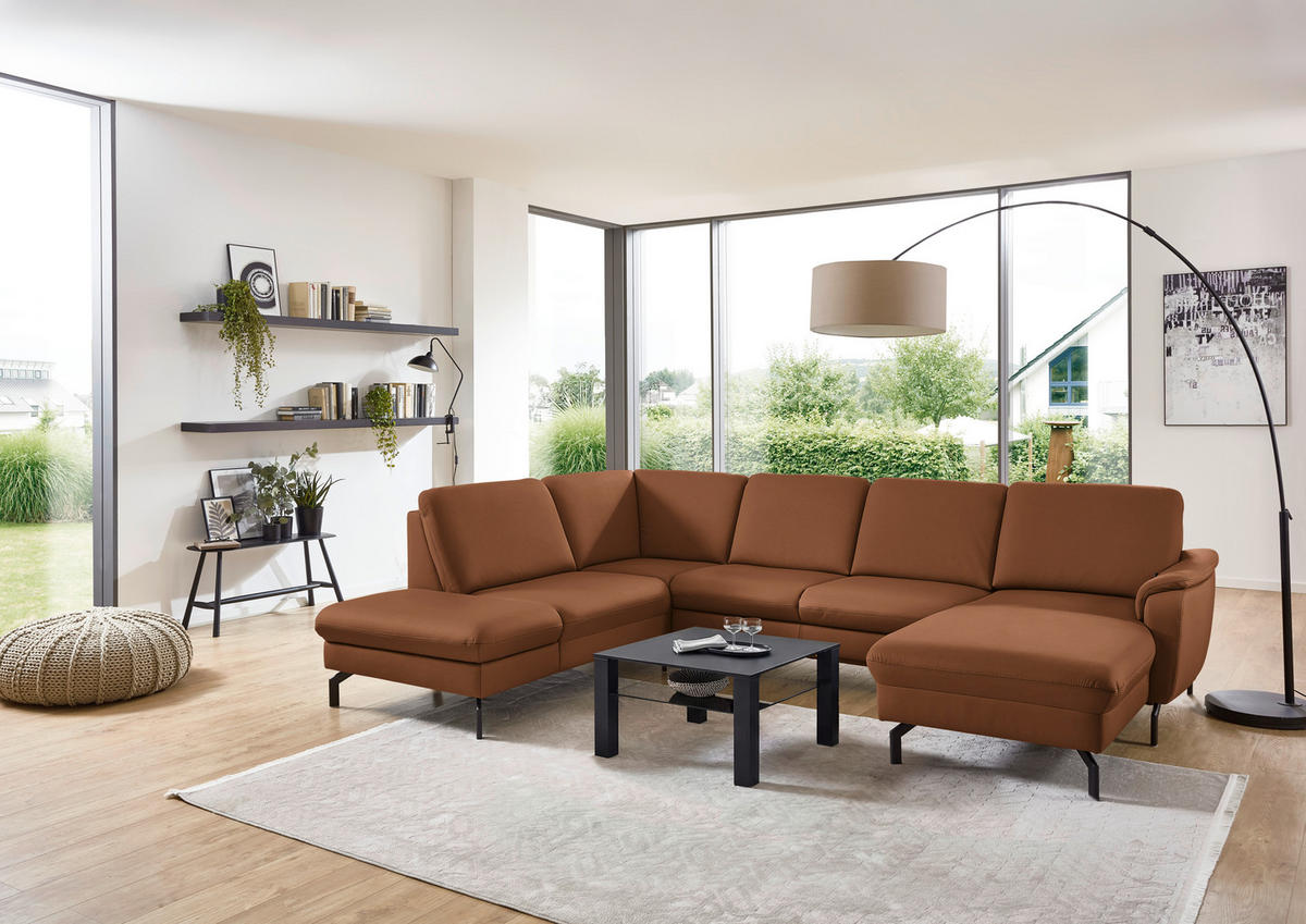 WOHNLANDSCHAFT Beldomo premium in Echtleder Cognac  - Cognac/Schwarz, KONVENTIONELL, Leder/Metall (224/306/168cm) - Beldomo Premium