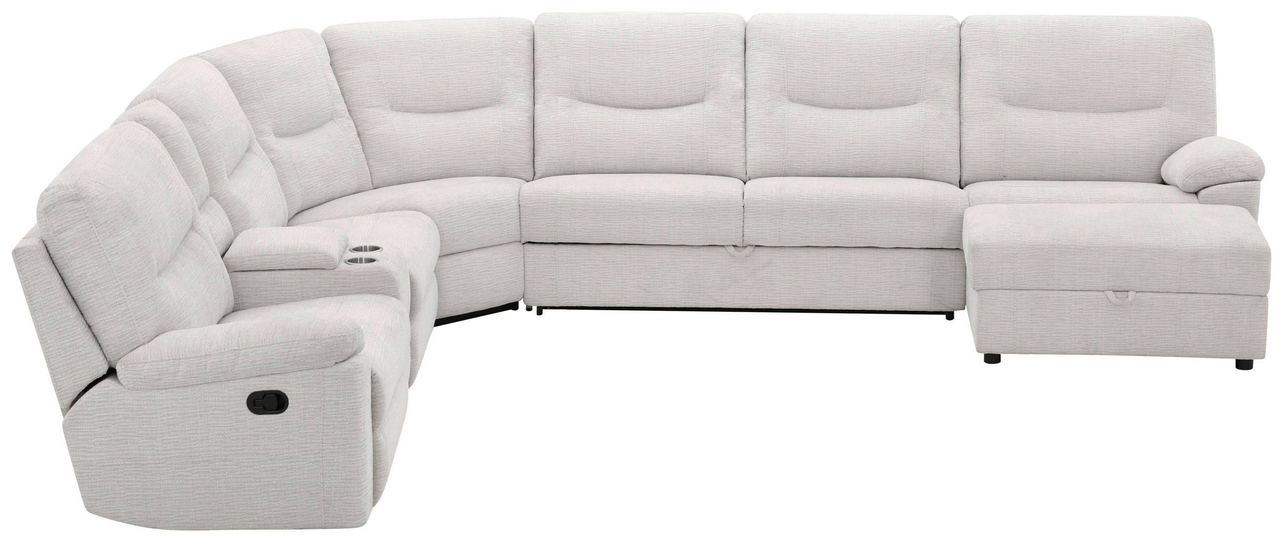 ECKSOFA Weiß Leinenoptik  - Schwarz/Weiß, KONVENTIONELL, Holz/Kunststoff (286/101/338cm) - Livetastic