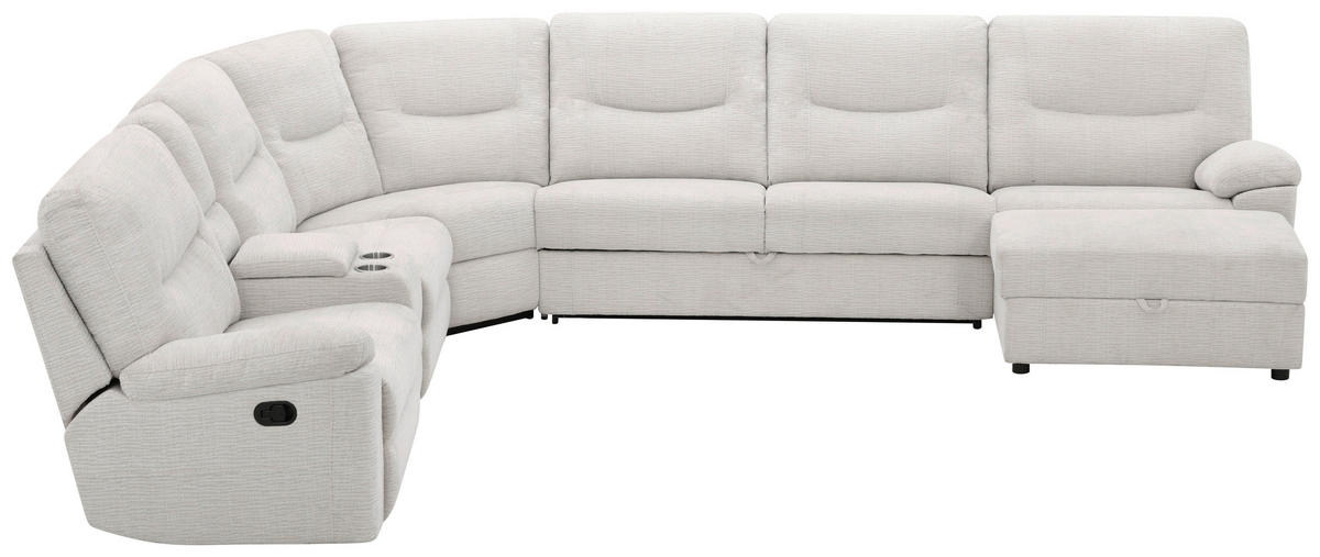 ECKSOFA Weiß Leinenoptik  - Schwarz/Weiß, KONVENTIONELL, Holz/Kunststoff (286/101/338cm) - Livetastic