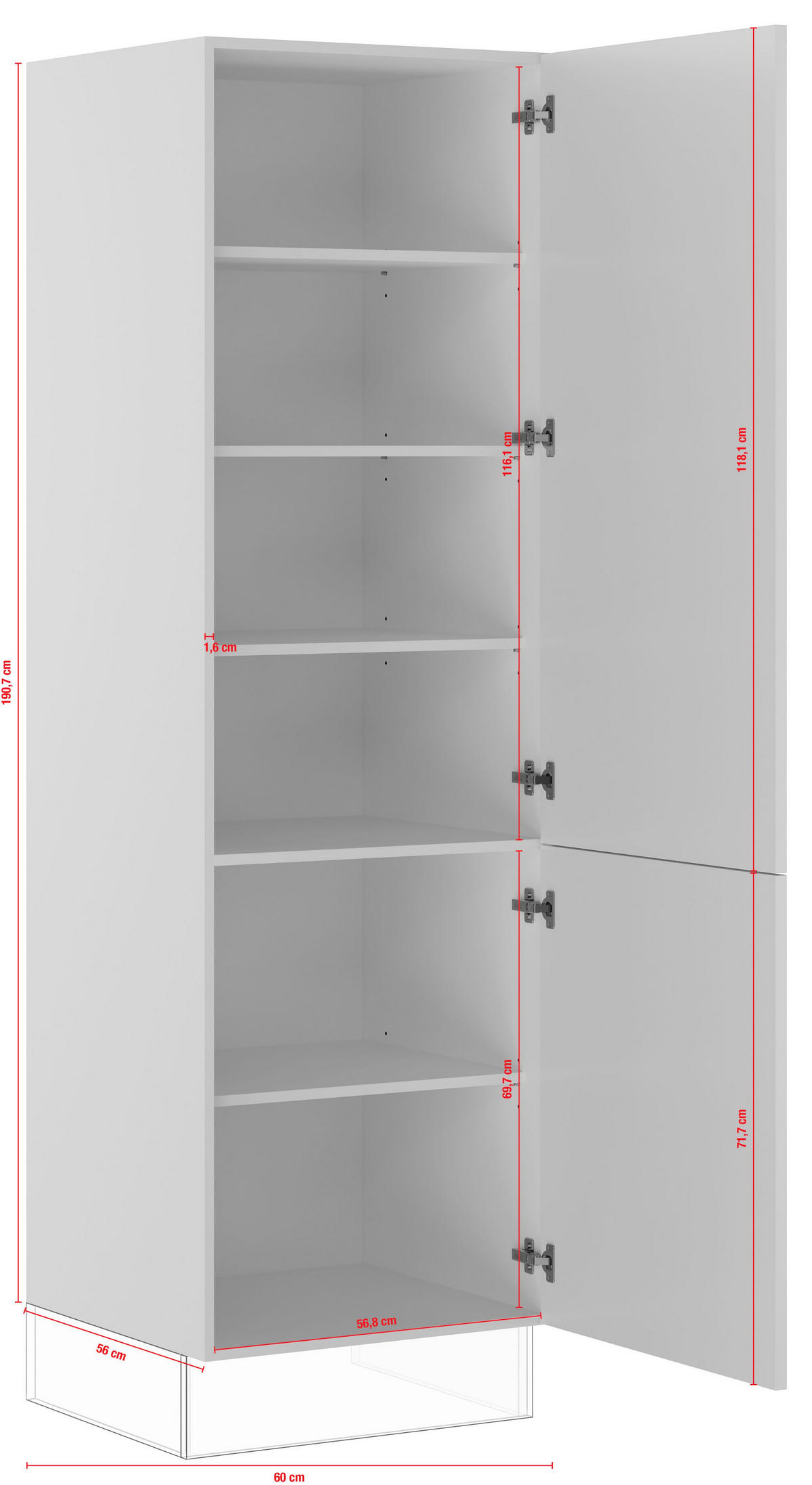 GESCHIRRSCHRANK 60/206,2/57,6 cm  in Weiß  - Edelstahlfarben/Weiß, Basics, Holzwerkstoff/Metall (60/206,2/57,6cm) - Impuls