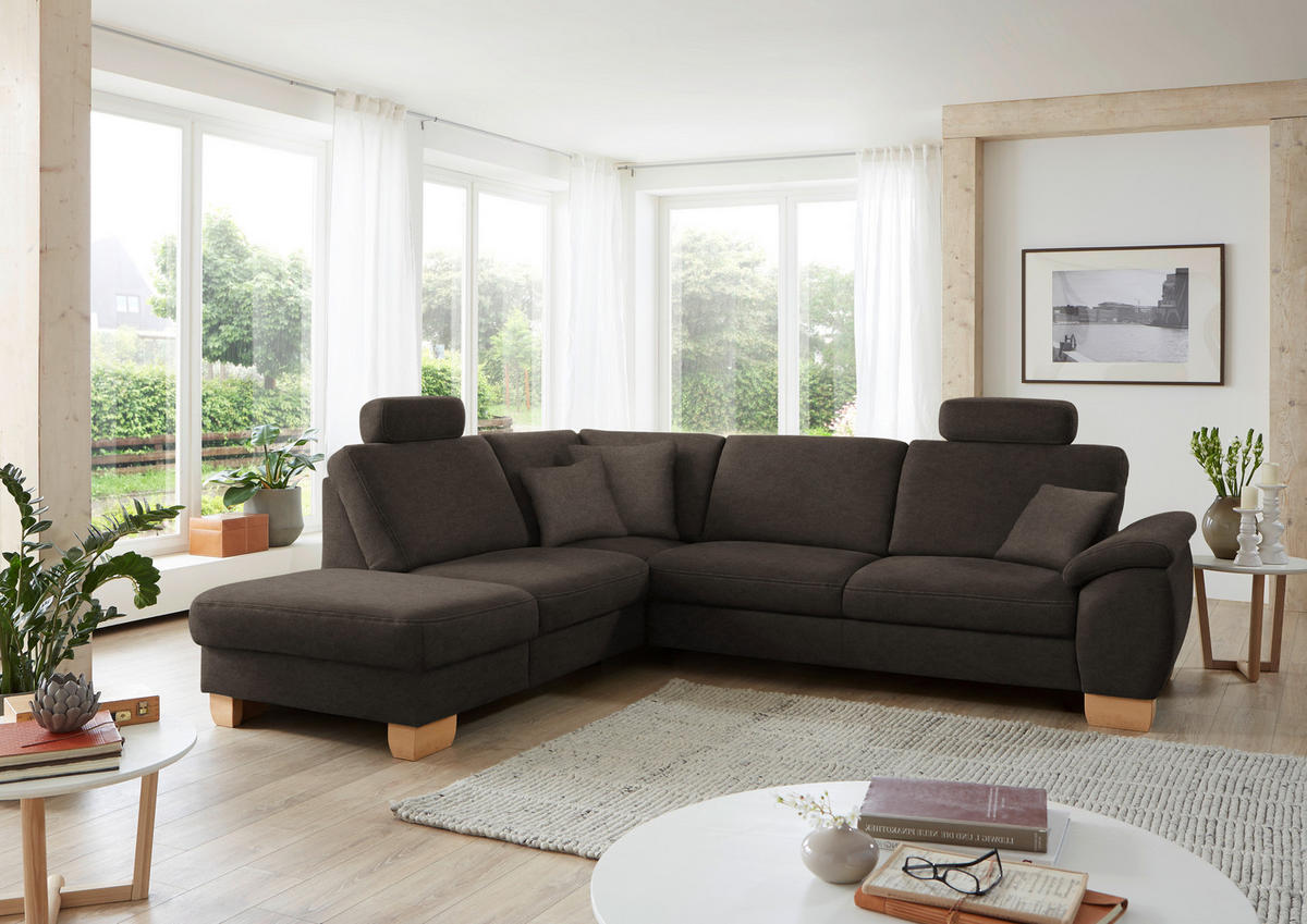 ECKSOFA in Mikrofaser Mokka  - Wildeiche/Beige, Konventionell, Holz/Textil (236/286cm) - Voleo