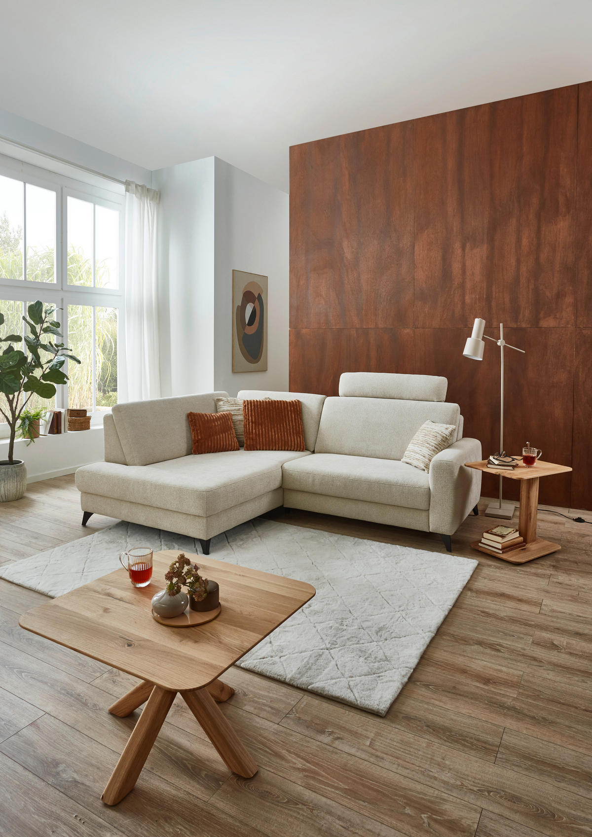 ECKSOFA Beige Chenille  - Beige/Schwarz, Design, Textil/Metall (182/239cm) - Valnatura