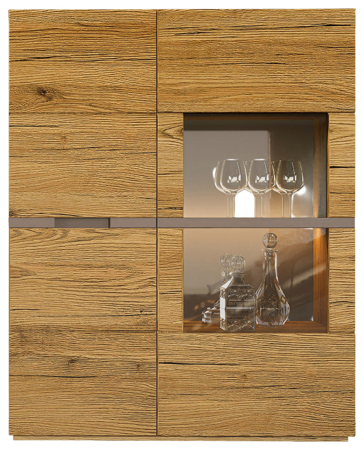 HIGHBOARD Taupe, Wildeiche  105/132/40 cm  - Taupe/Wildeiche, Design, Glas/Holz (105/132/40cm) - Novel