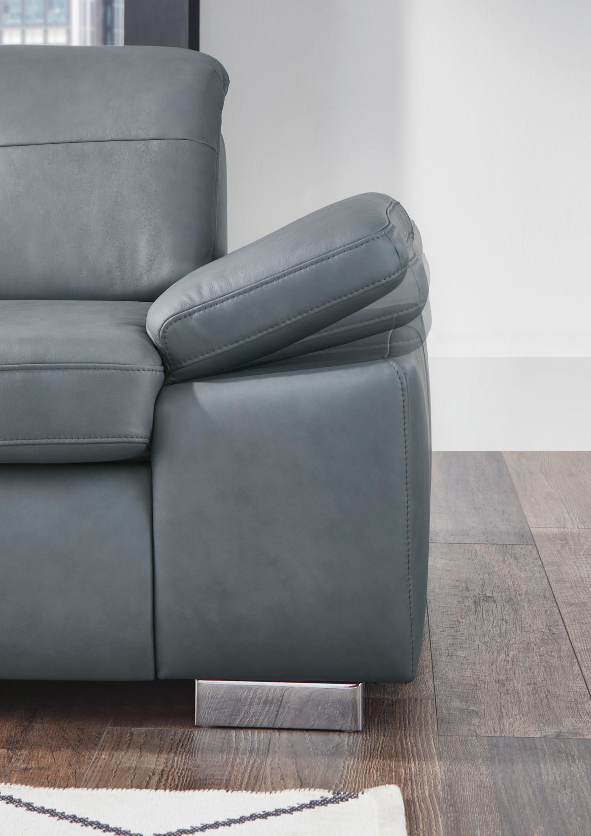 ECKSOFA in Echtleder Beige  - Beige/Alufarben, Design, Leder/Metall (195/309cm) - Beldomo Premium