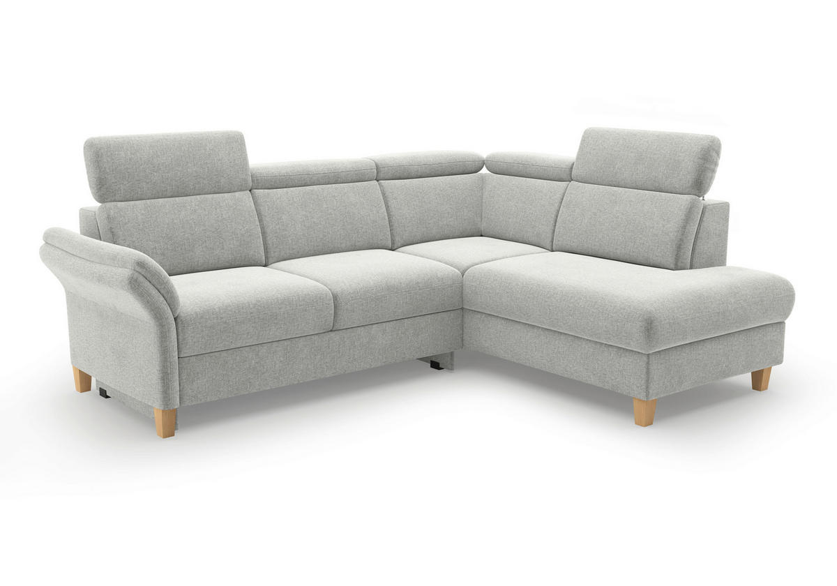 ECKSOFA GLENDALE E Hellgrau Flachgewebe  - Eichefarben/Hellgrau, KONVENTIONELL, Holz/Textil (247/193cm) - Sit & More