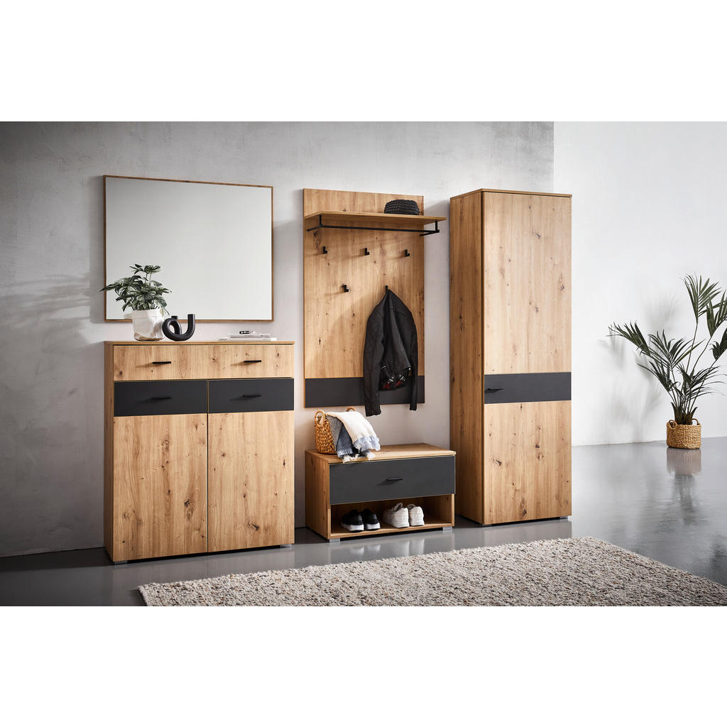 Thumbnail - Carryhome Garderobenbank, Anthrazit, Eiche Artisan, Kunststoff, 1-Sitzer, 1 Schubladen, 75x45.2x38 cm, FSC Mix, Abstellf...