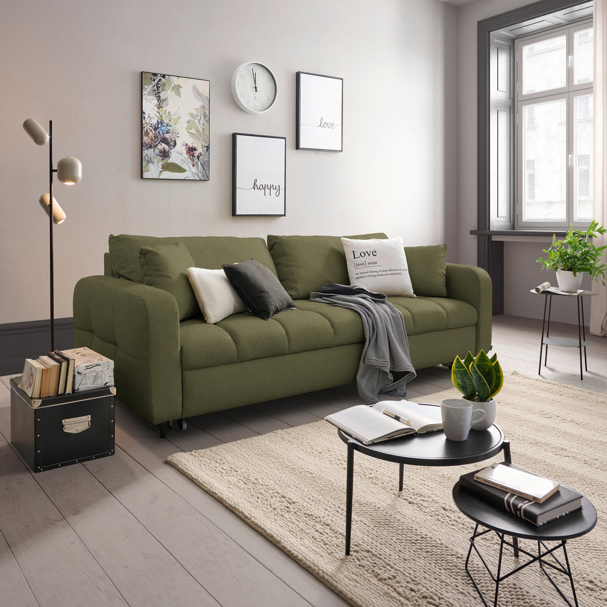 SCHLAFSOFA  in Webstoff Grün  - Schwarz/Grün, Design, Holz/Textil (236/88/101cm) - Lomoco